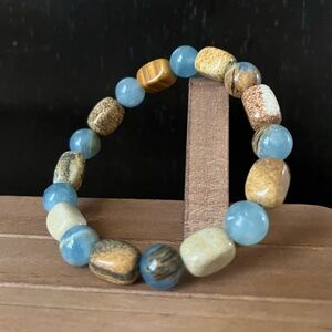 Lemurian Blue Calcite Natural Stone Crystal 10mm Beaded Stretch Bracelet